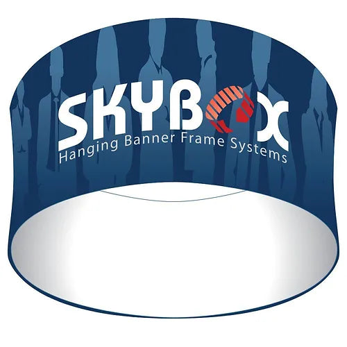 5ft round trade show hanging sign overhead circular fabric display banner with rigging hardware and travel bag