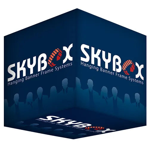 3D cube trade show hanging sign overhead square box fabric display banner with rigging hardware and travel bag