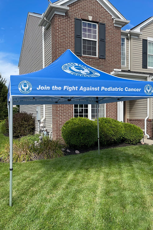Custom printed 10ft aluminum pop-up canopy tent with custom graphics for outdoor trade shows and events