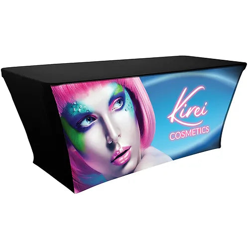 Custom printed 8ft backlit fitted table cover illuminated for large trade show events