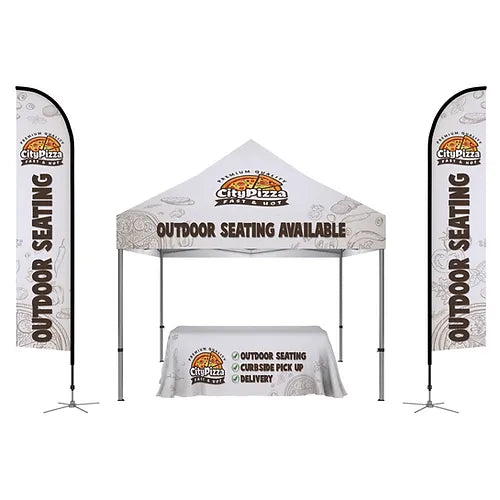 10x10 Custom Canopy Tent, Feather Flags & Tablecloth Showcase Package B