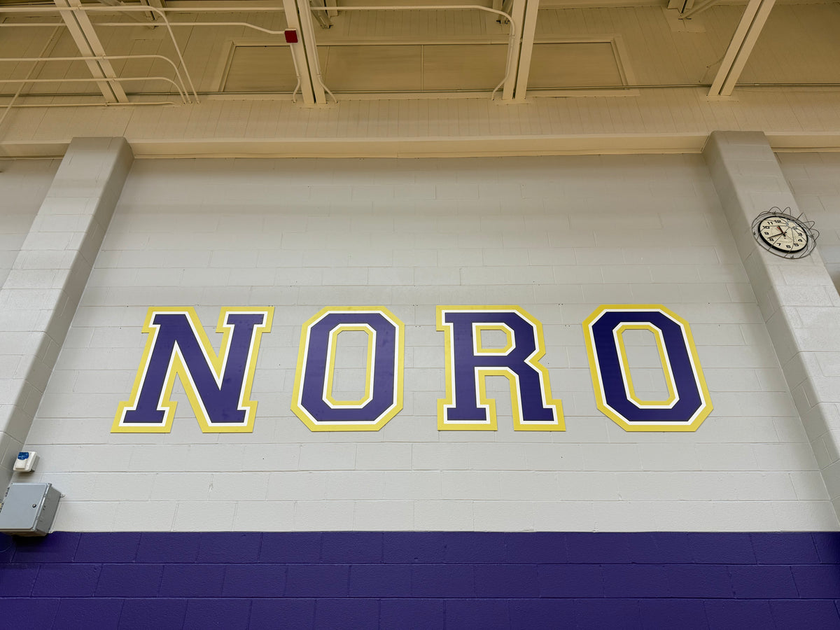 Precision CNC cut large-scale dimensional letters for high school gymnasium branding