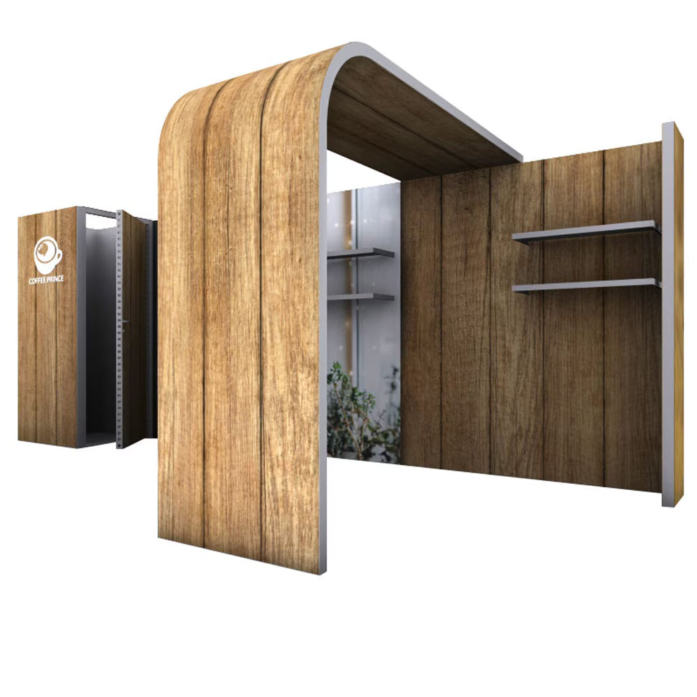 MODCO 4 custom 20x10 modular trade show booth package architectural aluminum SEG fabric display