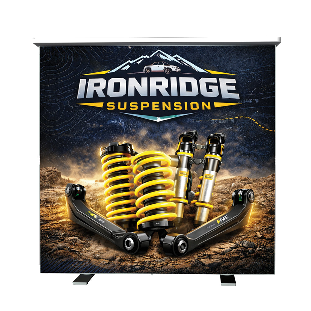 Illuminated VersaLume collapsible lightbox counter with custom vibrant SEG fabric graphic.