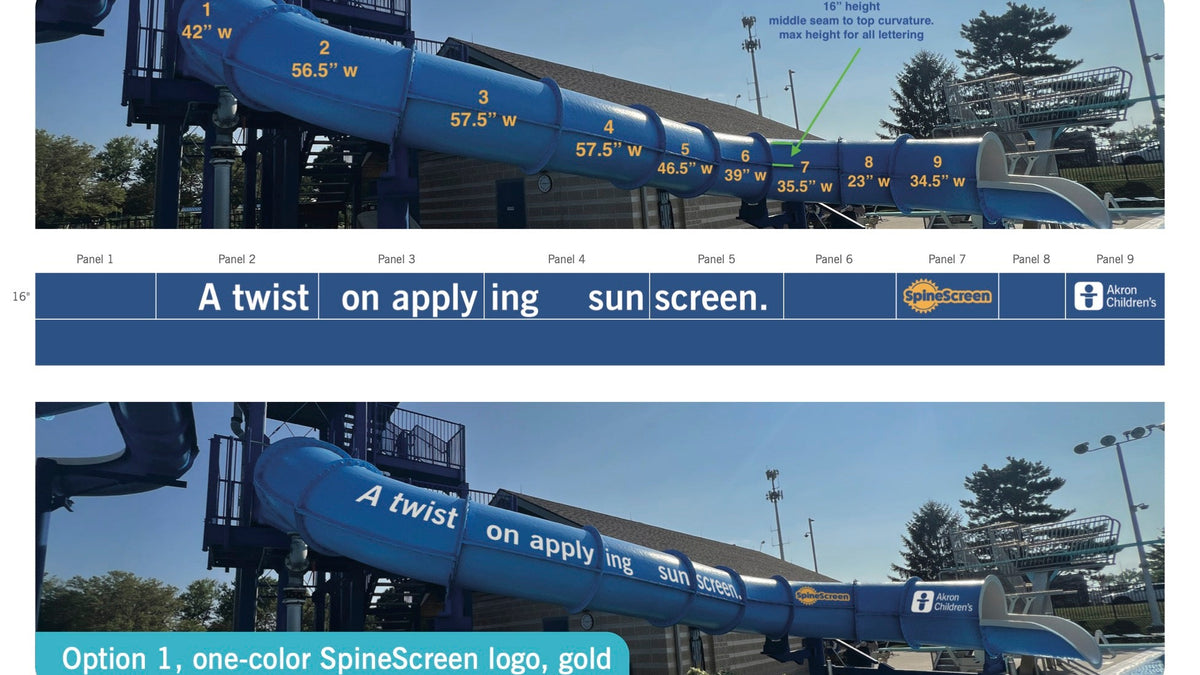DG Creativ concept vinyl graphics to a waterslide at Beachwood Aquatic Center in Beachwood, OH