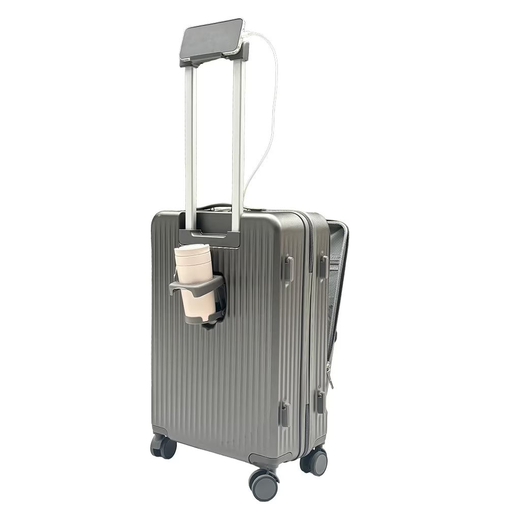 Side angle view of the lightweight rolling travel bag showing its sleek profile and durable wheels for easy mobility.