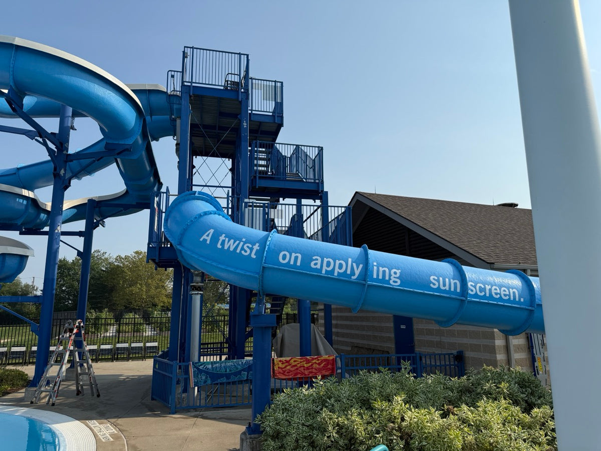 Vinyl graphics to a waterslide at Beachwood Aquatic Center in Beachwood, OH