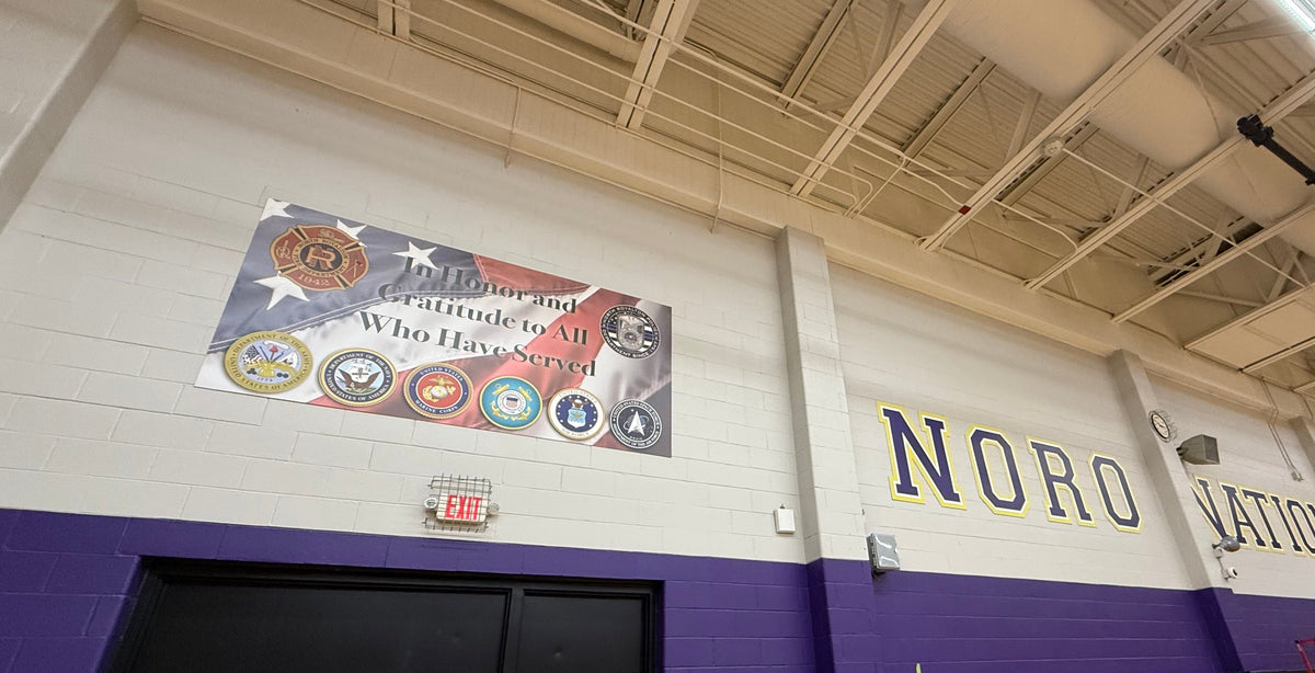 Printed Military graphic on a 3mm 5' x10' sheet of PVC Sintra and cut-out letters "NORO NATION" out of 6mm PVC Sintra   at North Royalton HS, in North Royalton, OH