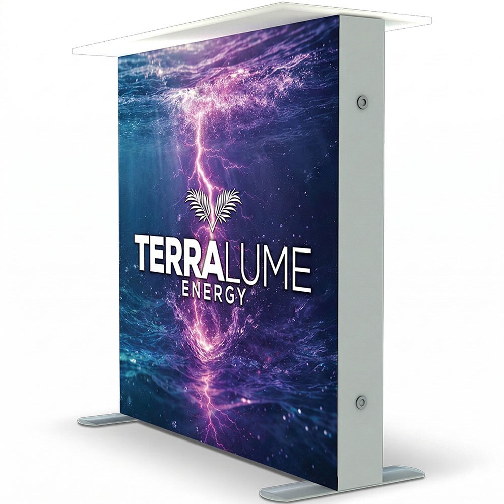 Showbird 120 backlit LED lightbox trade show counter with white countertop