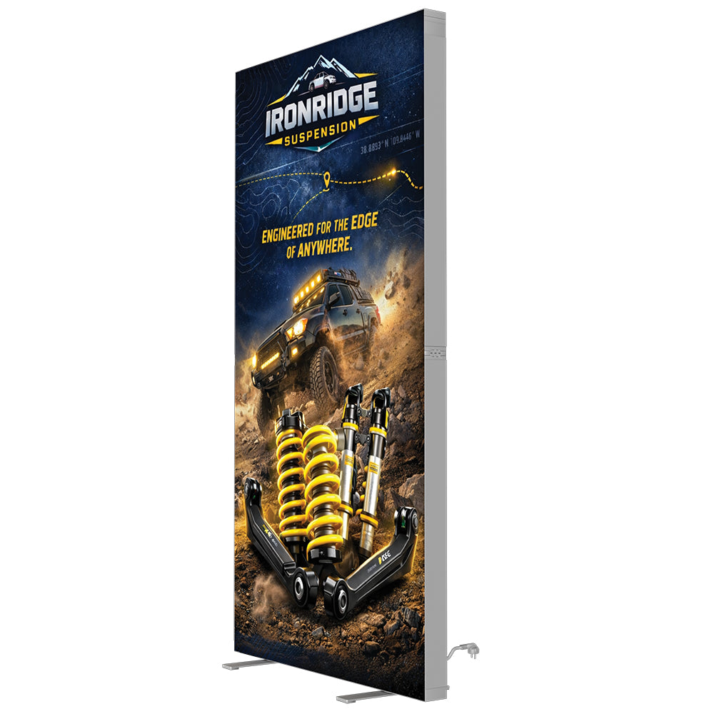 Versalume collapsible backlit LED lightbox trade show backdrop display with silicone edge graphics and rolling case