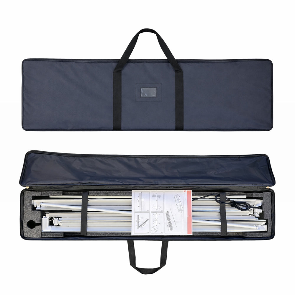 All components of the Versalume lightbox hardware packed securely inside its custom-fit protective travel bag.